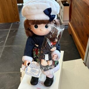 Precious Moments Doll in Navy and White with Brown Hair